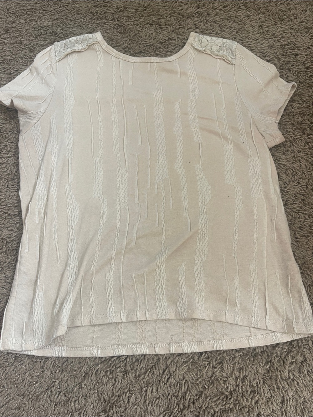 Short Sleeve Cream Textured Lace Shoulder Tee